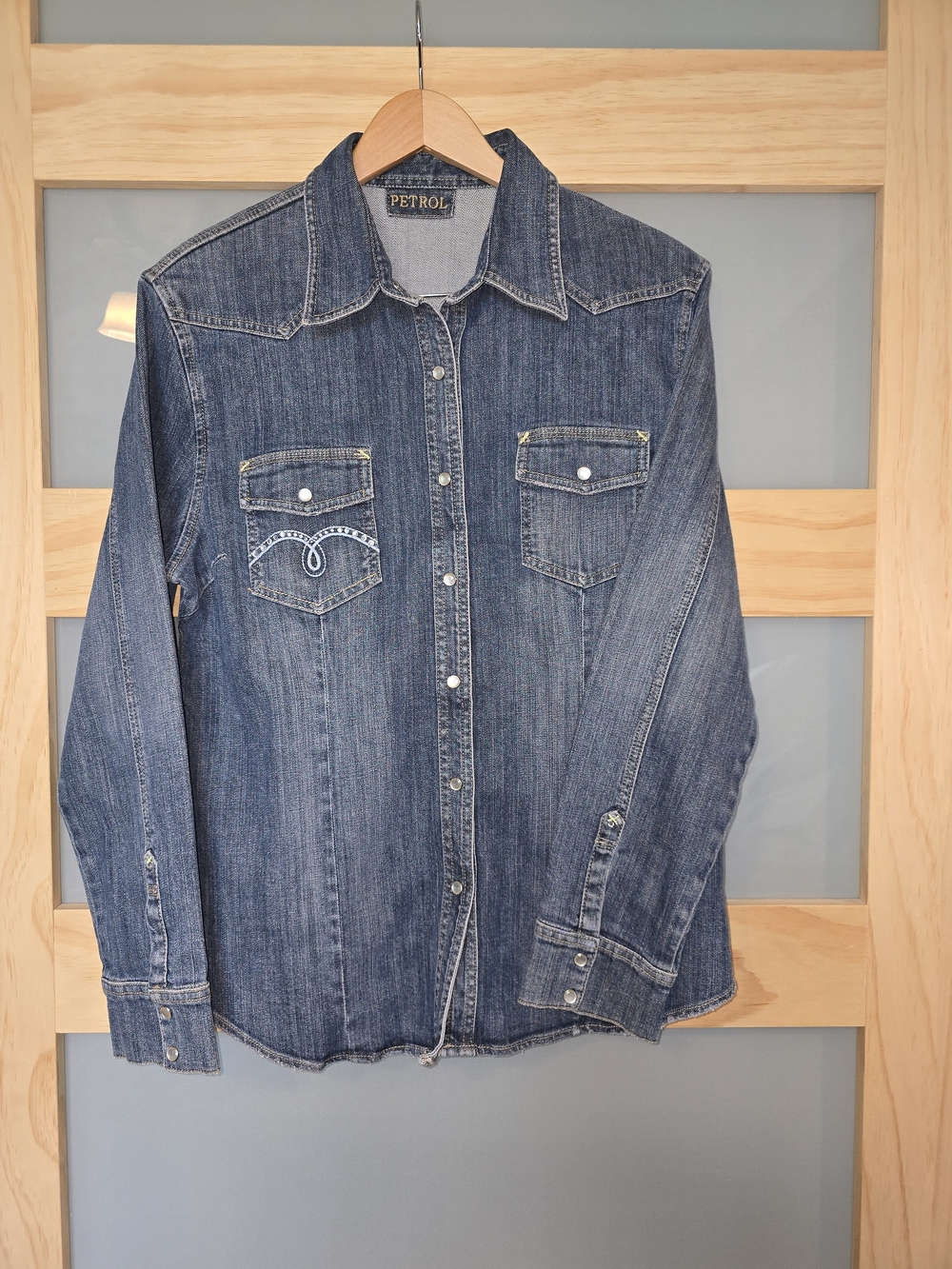 Petrol Industries Women's Denim Button-Down Shirt in Indigo
